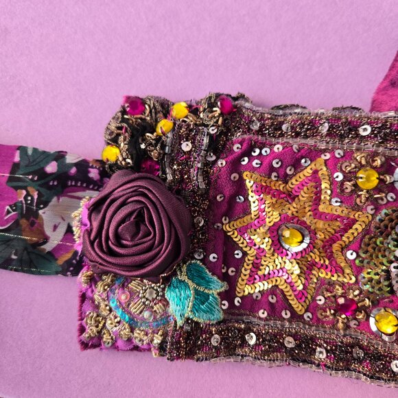 Handmade Rose Bead Embroidered Ornate 1920s-Style Belt Sash Handmade Roses main image 9